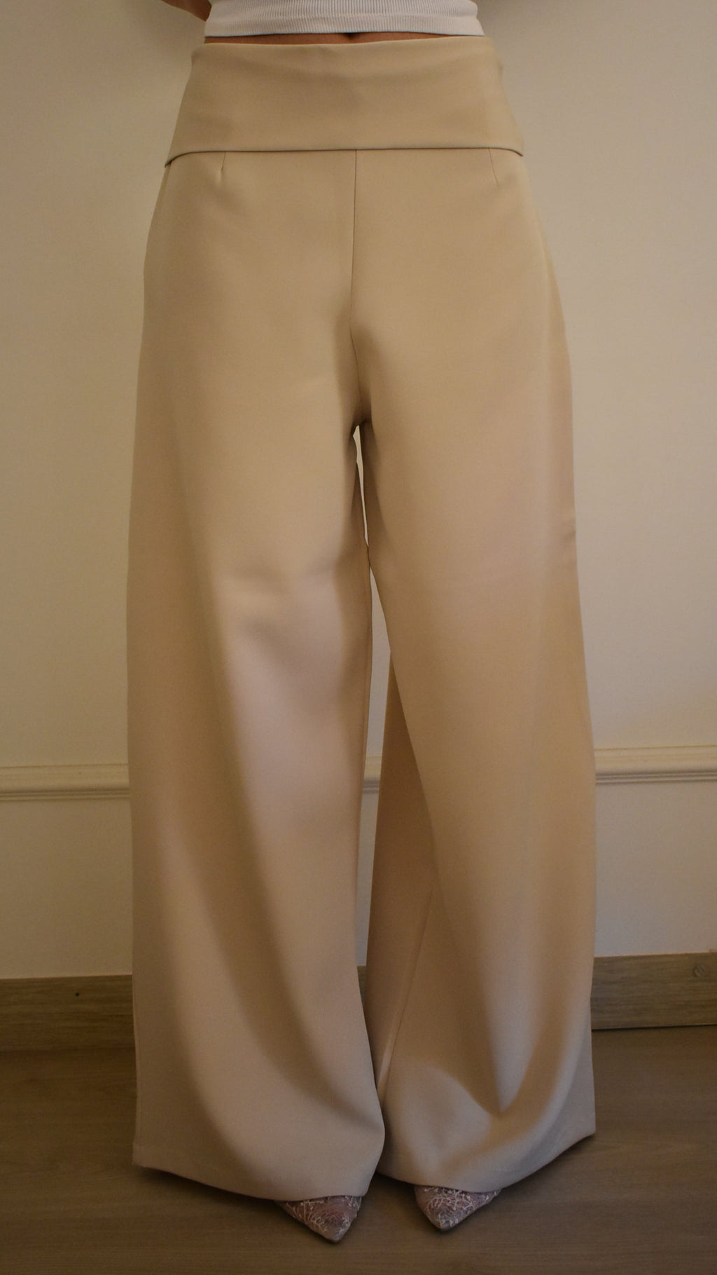 Soft Beige Wide-Leg Pants