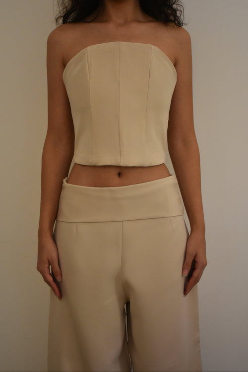 Soft Beige Wide Leg Pants