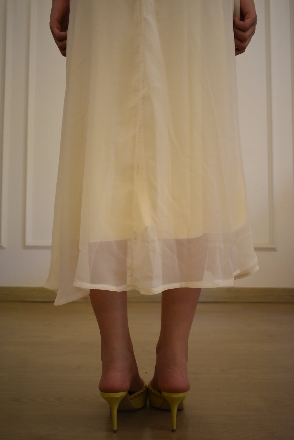 Butter Yellow Chiffon Halter Neck Dress with Low Cut Back