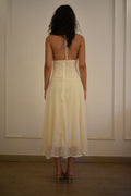 Butter Yellow Chiffon Halter Neck Dress with Low Cut Back