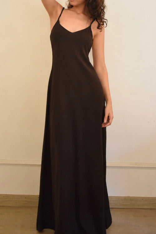 Chocolate Brown Open Back Dress